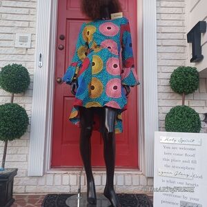 Colorful Patterned Dress with Flared Sleeves